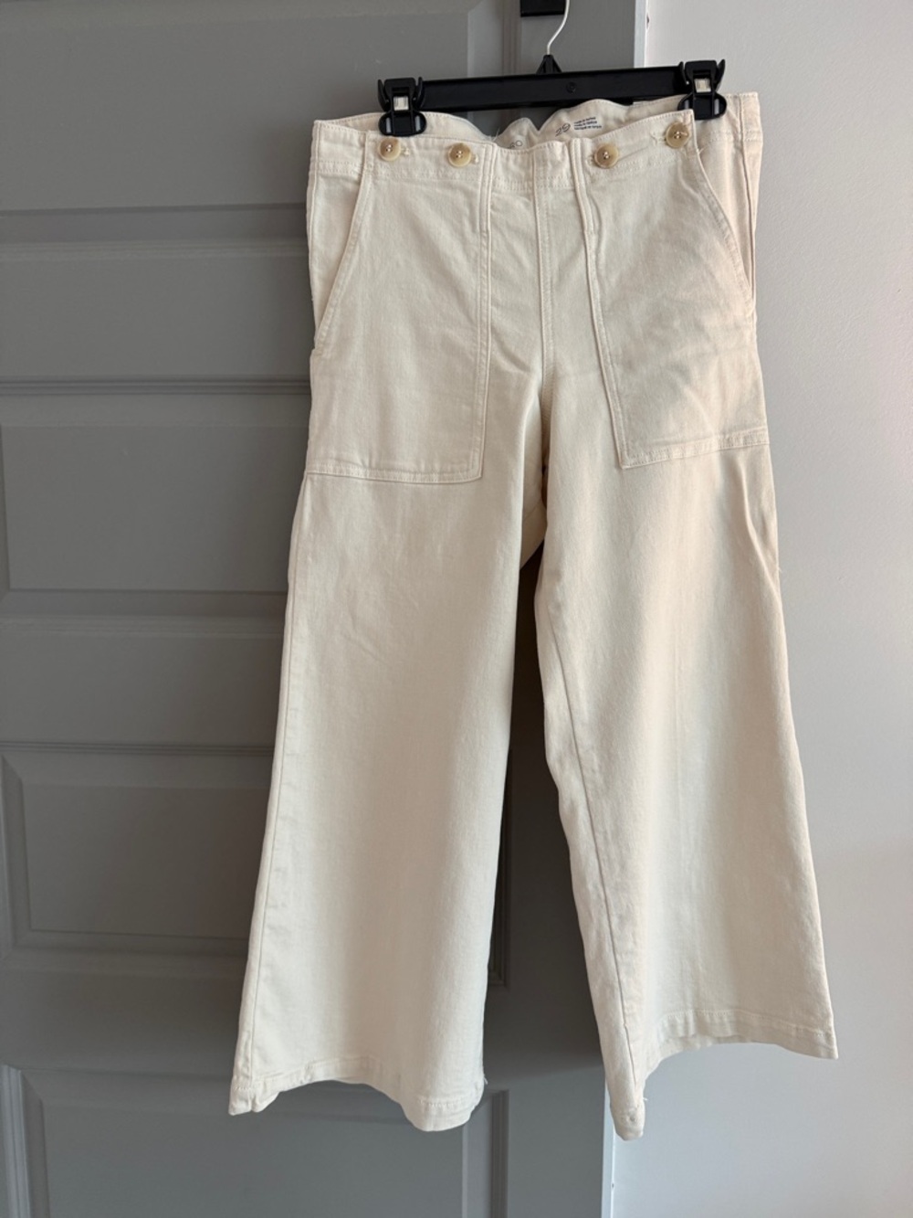 Pilcro Cream Wide-Leg Cotton Pants with Front Patch Pockets